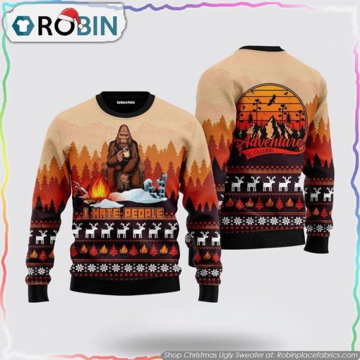 Bigfoot Ugly Christmas Sweater Camping Hate People Gifts For Bigfoot Lovers