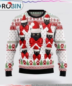 Black Cat Ball Ugly Christmas Sweater Cat Lover Christmas Sweater