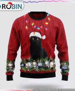 Black Cat Christmas Beauty Ugly Christmas Sweater Cat Lover Christmas Sweater