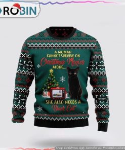 Black Cat Christmas Movie Christmas Ugly Sweater Cat Lover Christmas Sweater