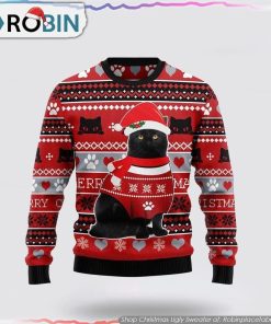 Black Cat Christmas Pattern Christmas Ugly Sweater Cat Lover Christmas Sweater