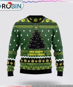 Black Cat Christmas Tree Funny Family Christmas Ugly Sweater Cat Lover Christmas Sweater