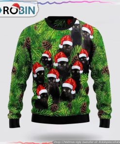 Black Cat Christmas Tree Ugly Christmas Sweater Cat Lover Christmas Sweater