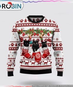 Black Cat Gloves Merry Christmas Funny Family Ugly Christmas Sweater Cat Lover Christmas Sweater