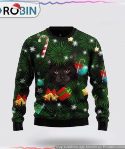 Black Cat Inside Tree Christmas Ugly Sweater Cat Lover Christmas Sweater