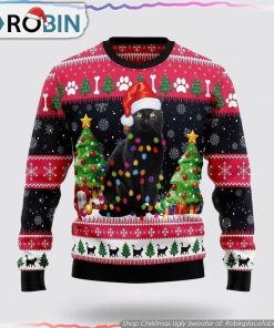 Black Cat Light Ugly Christmas Sweater Cat Lover Christmas Sweater