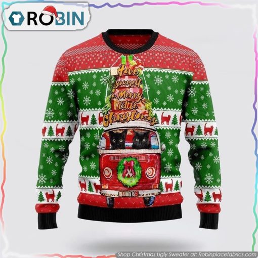 Black Cat Little Christmas Ugly Christmas Sweater Cat Lover Christmas Sweater