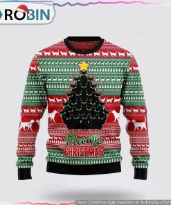 Black Cat Meowy Ugly Christmas Sweater Cat Lover Christmas Sweater