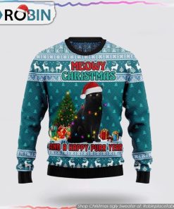 Black Cat Merry Christmas And A Happy Purr Year Ugly Christmas Sweater
