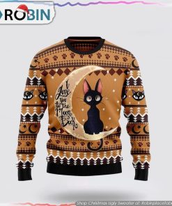 Black Cat Moon And Back Ugly Christmas Sweater Cat Lover Christmas Sweater