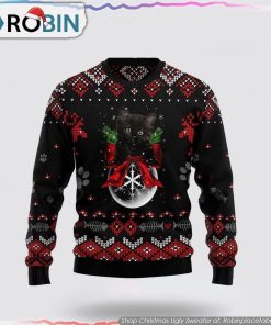 Black Cat Ornament Christmas Ugly Christmas Sweater Cat Lover Christmas Sweater