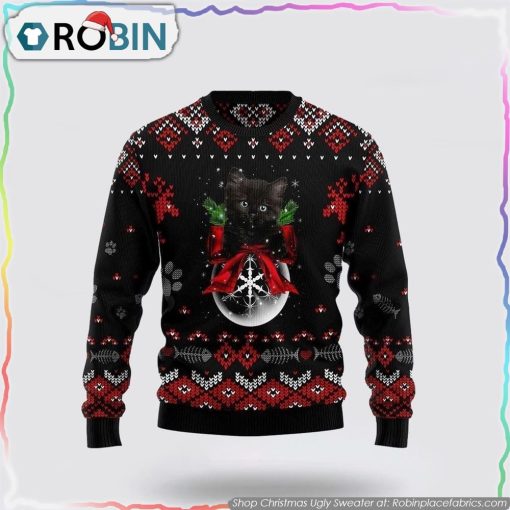 Black Cat Ornament Christmas Ugly Christmas Sweater Cat Lover Christmas Sweater