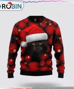 Black Cat Ornament Ugly Christmas Sweater Cat Lover Christmas Sweater