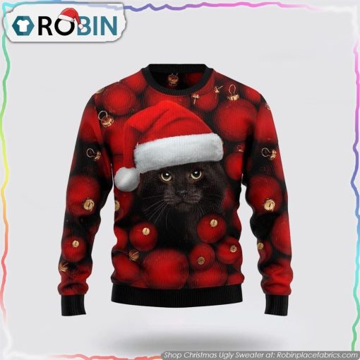 Black Cat Ornament Ugly Christmas Sweater Cat Lover Christmas Sweater