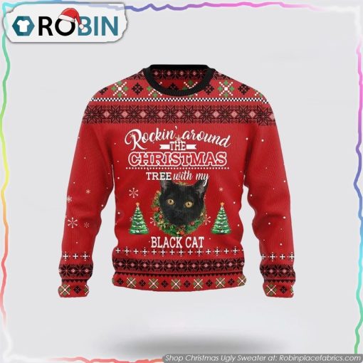 Black Cat Rockin Funny Family Christmas Ugly Sweater Cat Lover Christmas Sweater