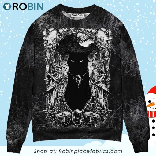 Black Cat Scary Serial Killer Documentaries And Chill Christmas Ugly Sweater, Sweatshirt