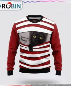 Black Cat Six Feet Ugly Christmas Sweater Cat Lover Christmas Sweater