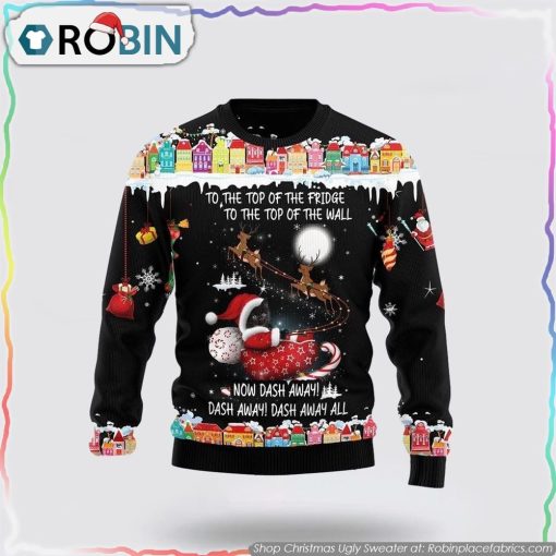 Black Cat Sleigh Christmas Christmas Ugly Sweater Cat Lover Christmas Sweater