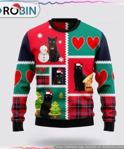 Black Cat Snow Christmas Ugly Sweater Cat Lover Christmas Sweater