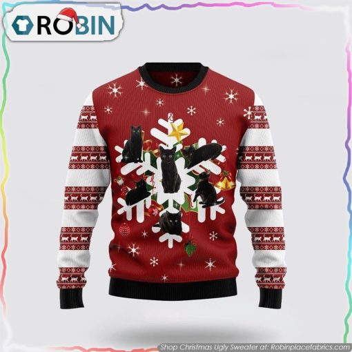 Black Cat Snowflake Christmas Ugly Sweater Cat Lover Christmas Sweater