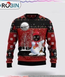 Black Cat Snowman Ugly Christmas Sweater Cat Lover Christmas Sweater