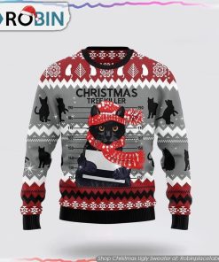 Black Cat Tree Killer Christmas Ugly Sweater Cat Lover Christmas Sweater