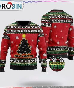 Black Cat Tree Meowy Ugly Christmas red Sweater Cat Lover Christmas Sweater