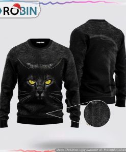 Black Cat Ugly Christmas Sweater Cat Lover Christmas Sweater