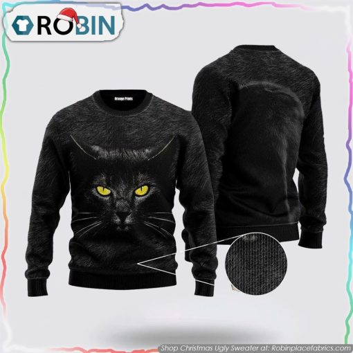 Black Cat Ugly Christmas Sweater Cat Lover Christmas Sweater