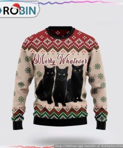 Black Cat Vintage Flower Christmas Ugly Sweater Cat Lover Christmas Sweater