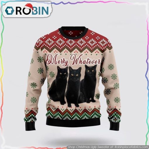 Black Cat Vintage Flower Christmas Ugly Sweater Cat Lover Christmas Sweater