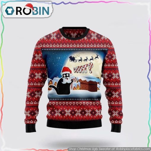 Black Cat What Chimney Ugly Christmas Sweater Cat Lover Christmas Sweater