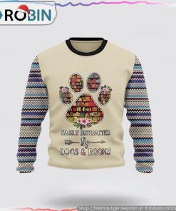 Book And Dogs Christmas Ugly Sweater Dog Lover Christmas Sweater