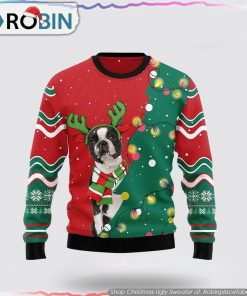 Boston Terrier Christmas Tree Ugly Sweater, Pet Lover Christmas Sweater