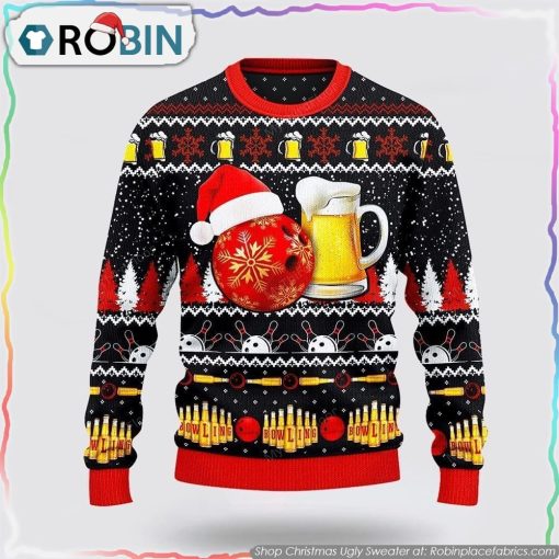 Bowling And Beer Lovers Gift Ugly Christmas Sweater Christmas Gift For Bowling Enthusiasts