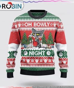 Bowling Lovers Gift Oh Bowly Night Grumpy Cat Sweater Cat Lover Christmas Sweater