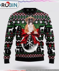 Boxer Xmas Ball Christmas Ugly Sweater, Pet Lover Christmas Sweater