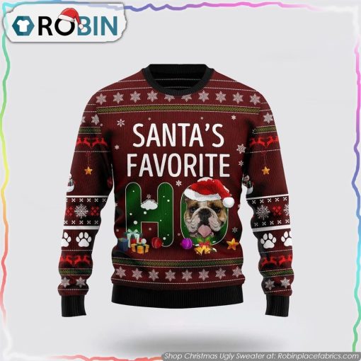 Bulldog Santa Favorite Ho Christmas Ugly Sweater, Pet Lover Christmas Sweater