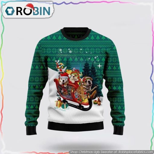 Bulldog Sleigh Christmas Ugly Sweater, Pet Lover Christmas Sweater