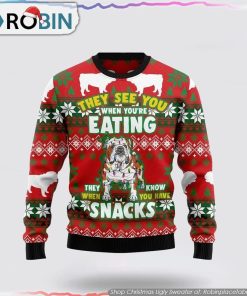 Bulldog Snacks Christmas Ugly Sweater, Pet Lover Christmas Sweater