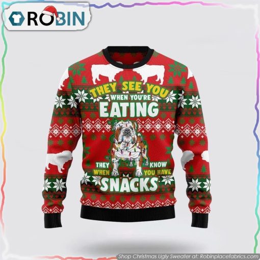 Bulldog Snacks Christmas Ugly Sweater, Pet Lover Christmas Sweater