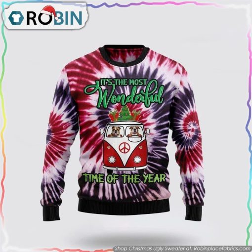 Bulldog Tie Dye Christmas Ugly Sweater, Pet Lover Christmas Sweater