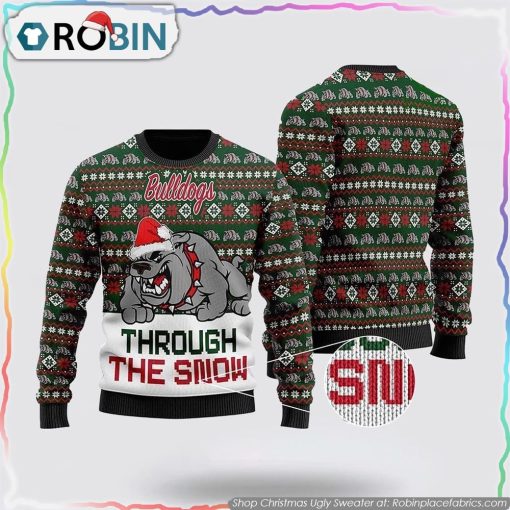 Bulldogs Through The Snow Christmas Ugly Sweater, Pet Lover Christmas Sweater