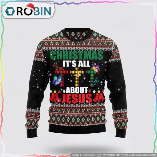 Butterfly All About Jesus Ugly Christmas Sweater Gifts For Christians
