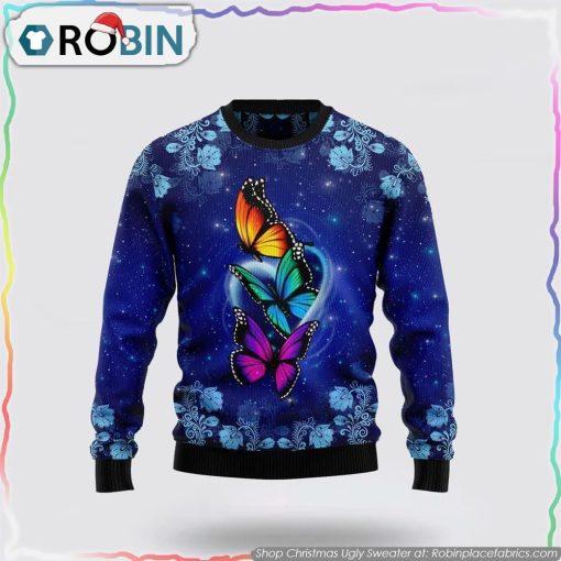 Butterfly Galaxy Ugly Christmas Sweater Gifts For Pet Lover