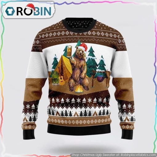 Camping Bear I Hate People Funny Ugly Christmas Sweater Gifts For Pet Lover