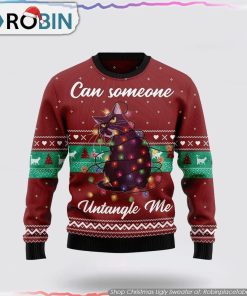 Can Someone Untangle Me Cat Ugly Christmas Sweater Cat Lover Christmas Sweater