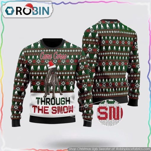 Cane Corso Through The Snow Christmas Ugly Sweater, Pet Lover Christmas Sweater