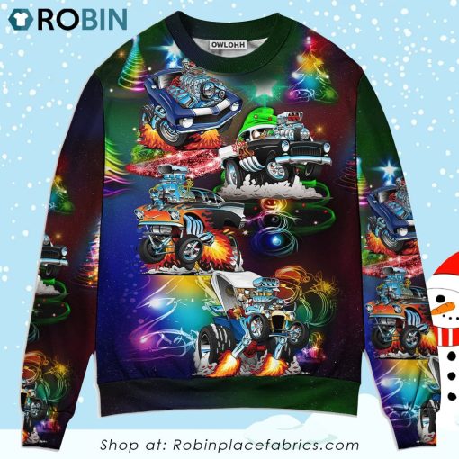 Car Christmas Neon Amazing Style Christmas Ugly Sweater, Sweatshirt