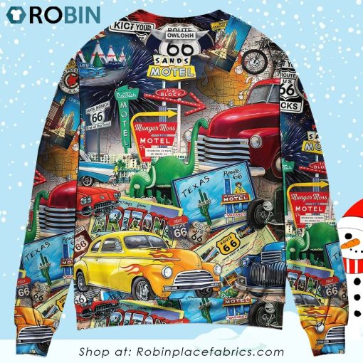 Car Route 66 Road Trip Puzzle Christmas Ugly Sweater, Sweatshirt